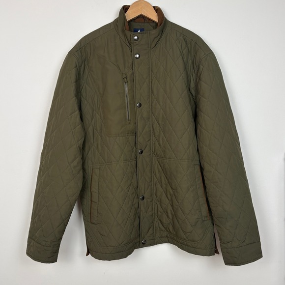 Johnnie-O Mens Juno Quilted Barn Chore Coat Puffer Jacket XL Green Suede Collar